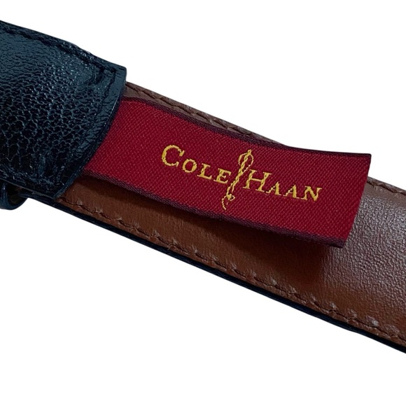 Cole Haan Black Leather Belt Silver Buckle USA Sz 36 - Picture 5 of 8